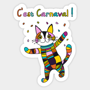 C'est Carnaval! Carnival, Mardi Gras Harlequin Cat Sticker